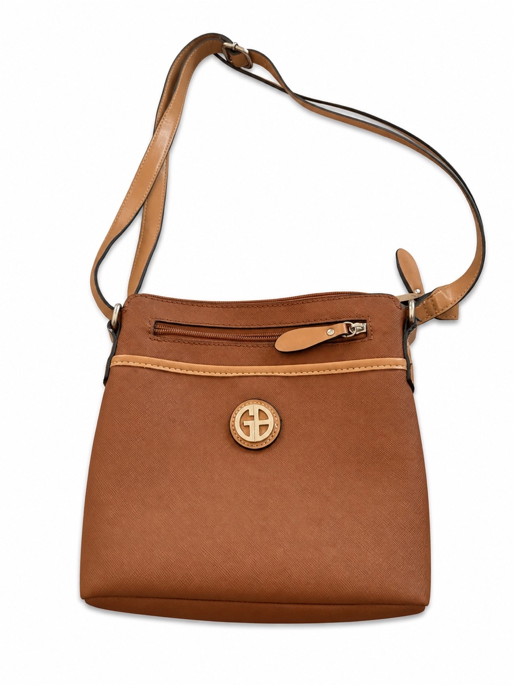 Giani Bernini Tan/Brown Crossbody Bag with Gold Logo